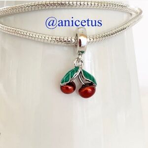 NWOT S925 Sterling Silver Asymmetrical Cherry Fruit Dangle Charm